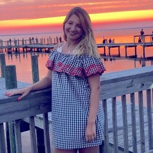 Gingham off shoulder dress